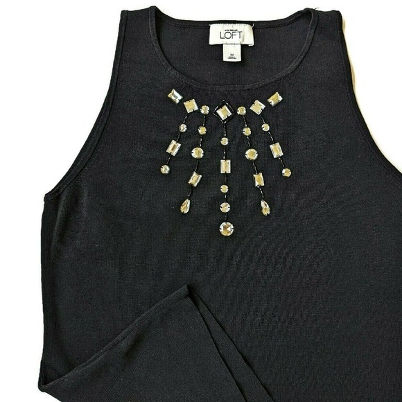 Loft Ladies M Black Jewel Dress Tank Top Medium Dressy Shell - Picture 3 of 6